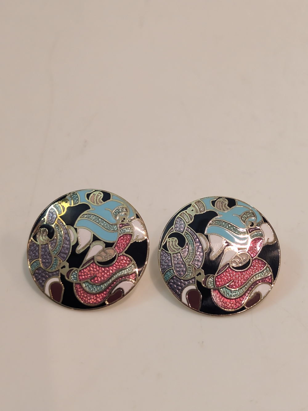 Vintage Signed Barbara Lavallee Enamel Earrings Alaskan Art Deco